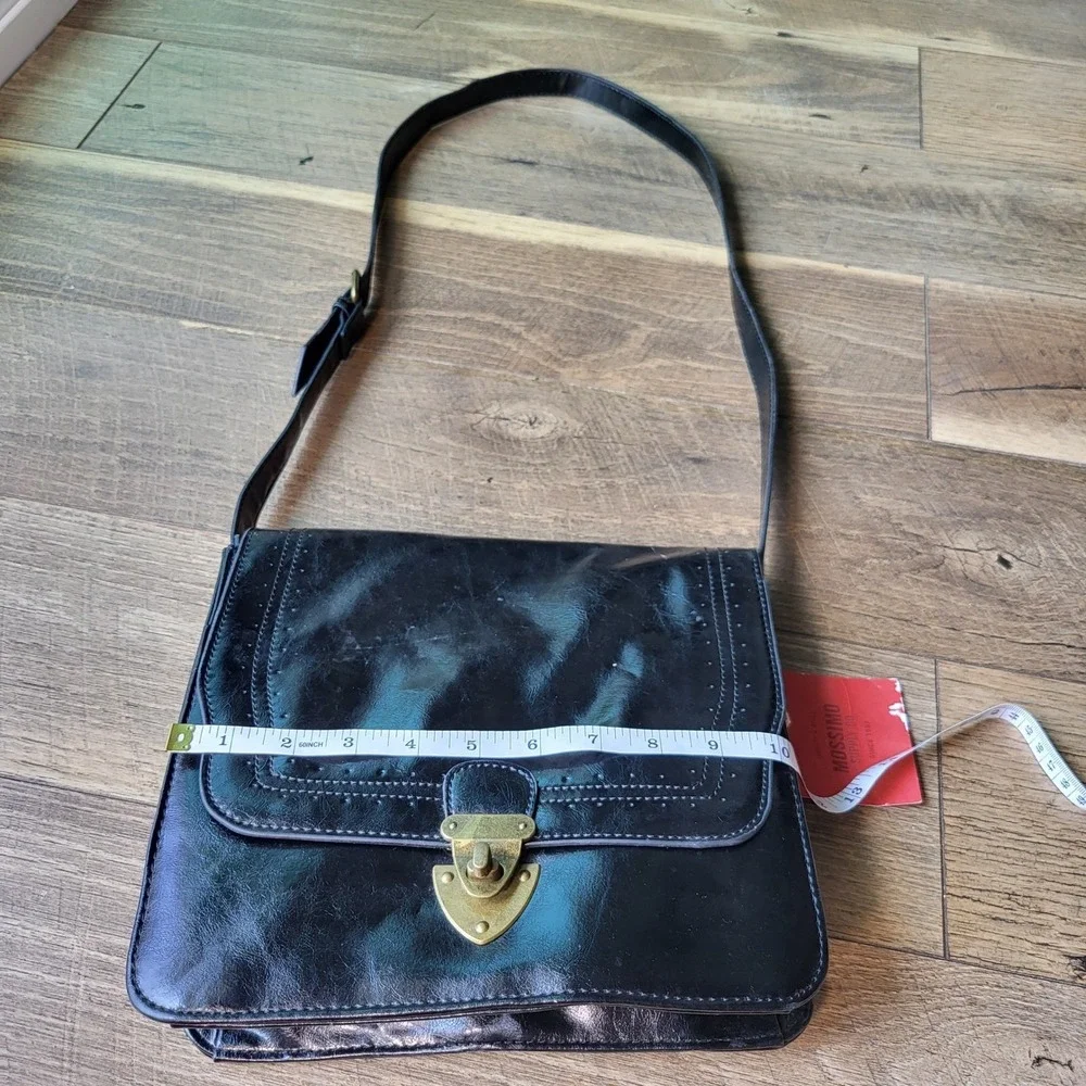 Mossimo Black Faux Leather Crossbody Satchel Bag Brogue Detail Vintage Style NWT